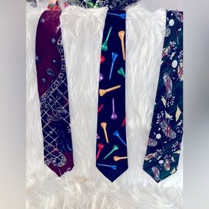 3 golf themed ties 
A. Rogers ~2 ~ 100% Polyester; Stafford~1 ~ 100% silk